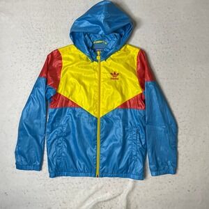 Adidas Windbreaker Jacket 152 Blue Yellow Red Colorblock Hooded Full‎ Zip